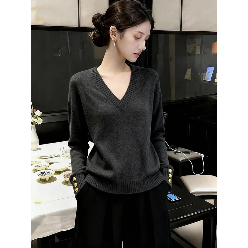 2025秋冬季新款慵懒高级感女时尚气质显瘦V领长袖毛衣针织衫爆款