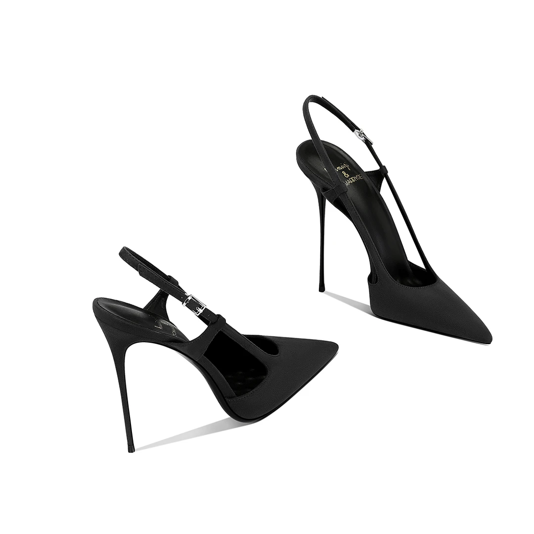 2025秋季千金名媛风高跟鞋新款黑色气质绒面高级感百搭小个子单鞋