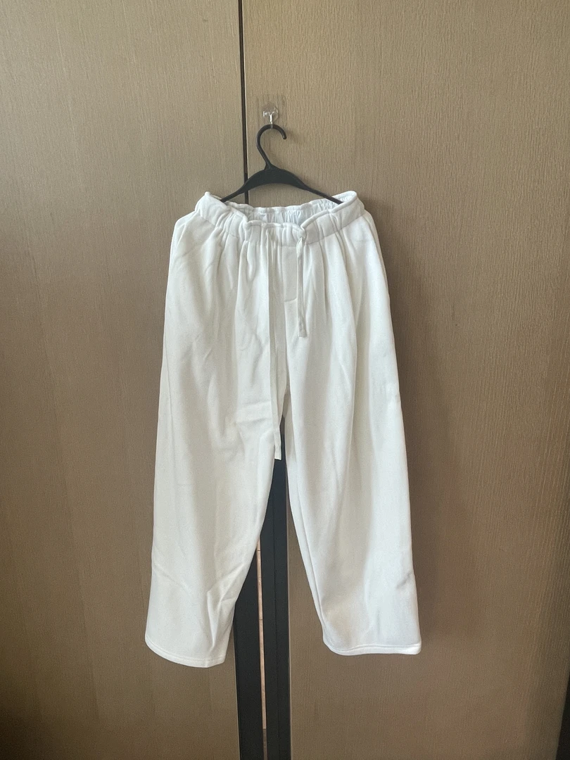 Dami  白色时尚软糯垂感加绒卫裤女秋冬长款宽松直筒裤子