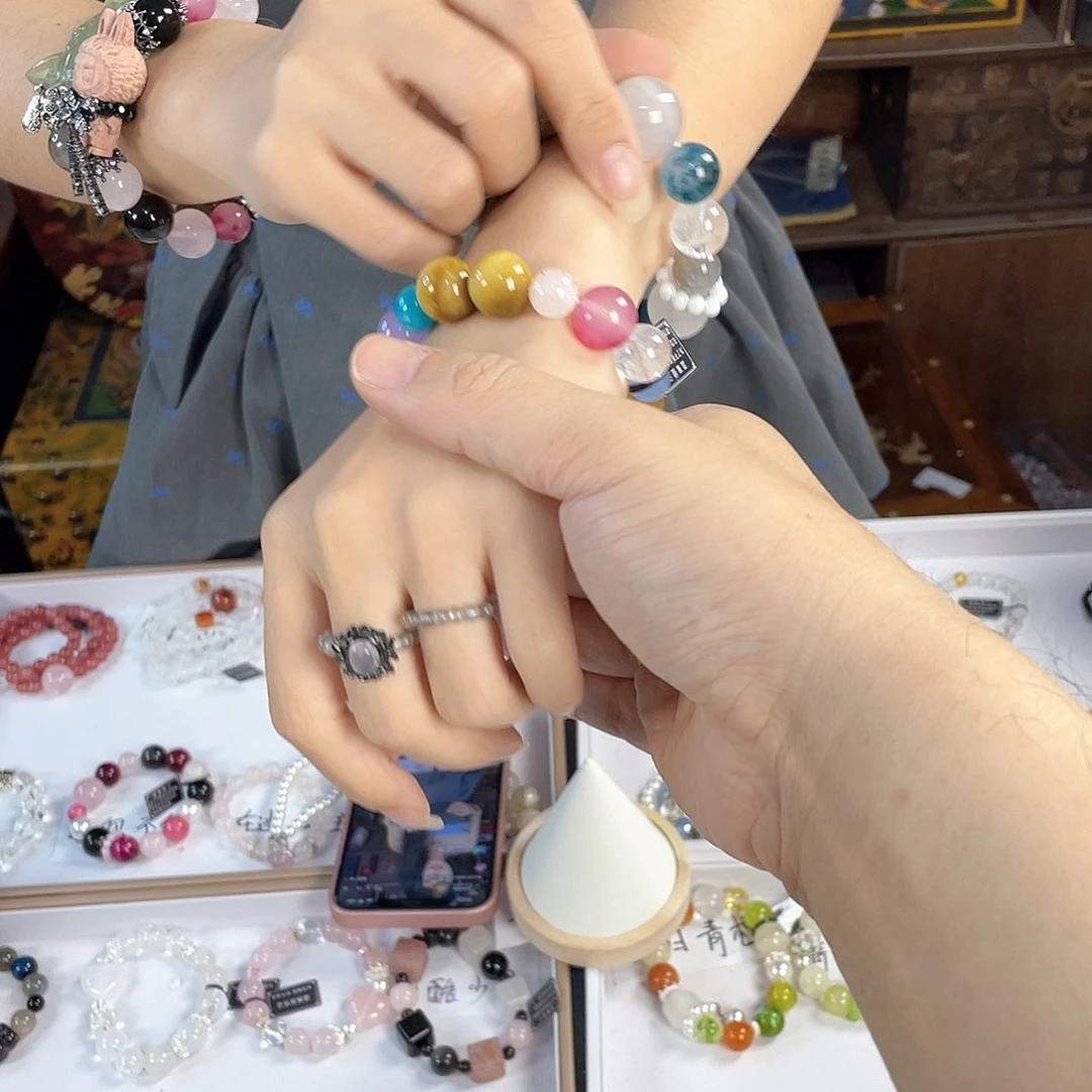 水晶手链银S925镀金镶嵌