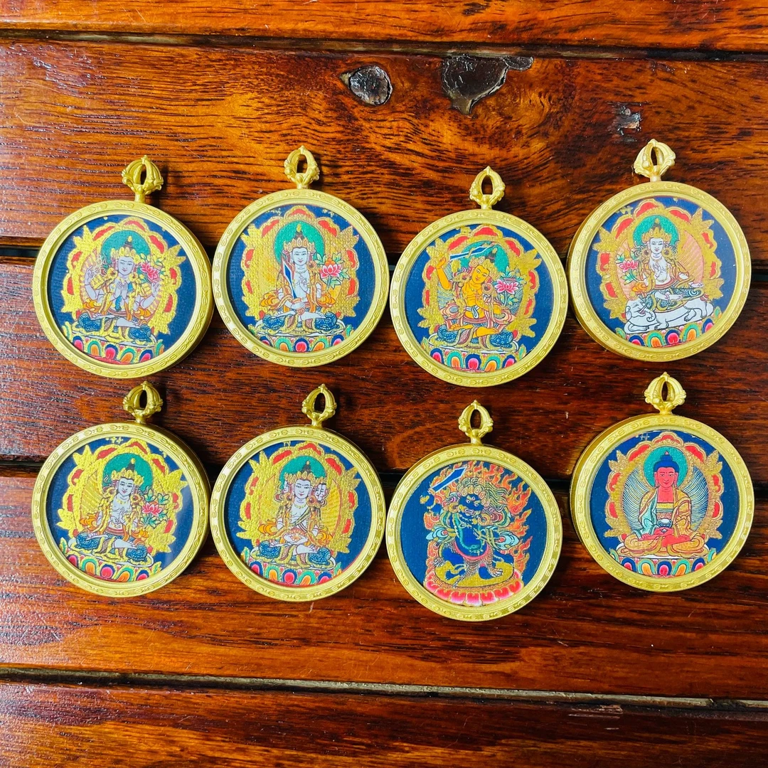 八大守护精品圆牌【鏡覌甄选】热贡 画风 随身携带 唐卡 藏传 文化