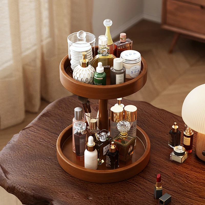 化妆品置物架香水口红护肤品收纳架双层可旋转化妆收纳盘收纳架子