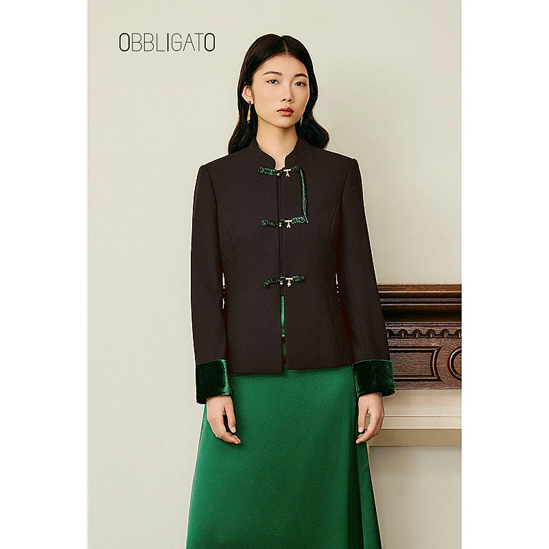 OBBLIGATO奥丽嘉朵2025冬季1C35510290新品真丝里布中式盘扣外套