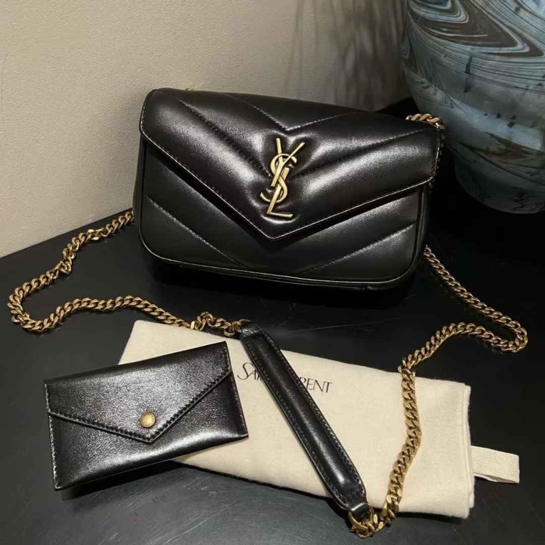 99新 YSL/圣罗兰 Ysl新款loulou方胖子mini黑金包/14000/AM6053