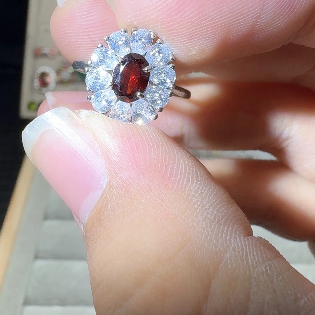 芙蓉石戒指银S925镶嵌