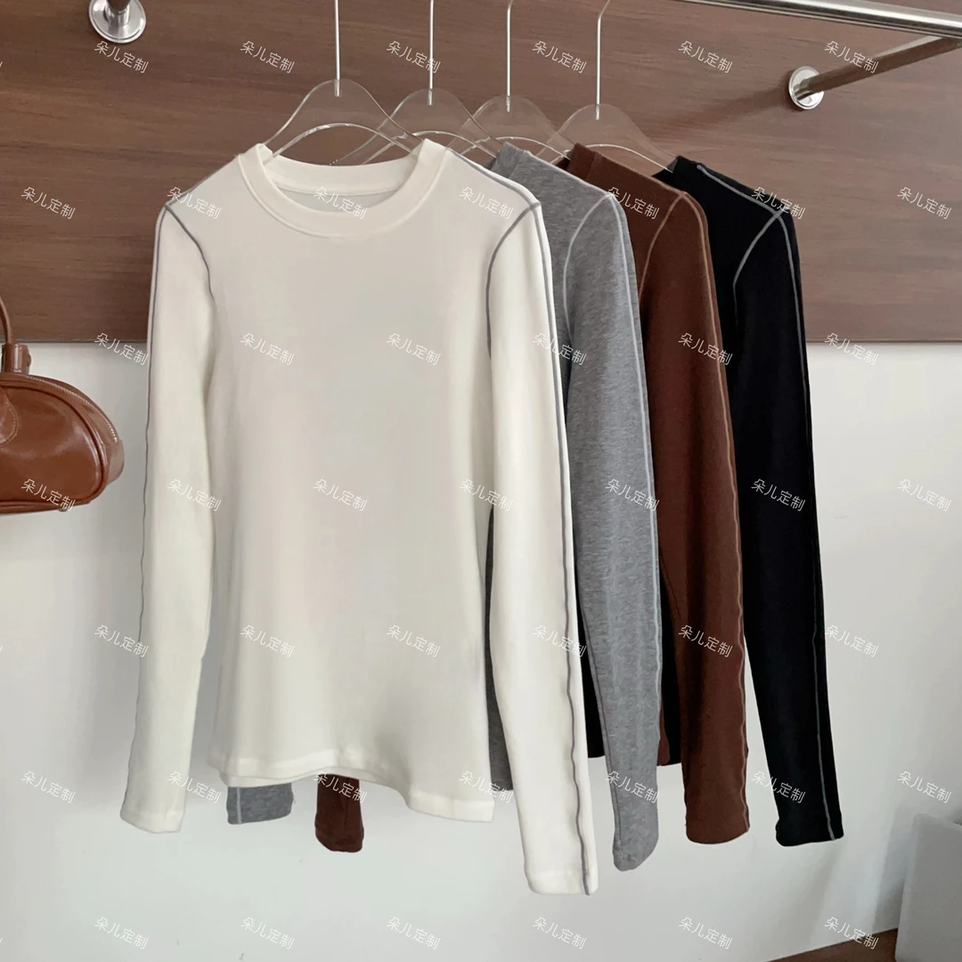 朵儿定制 百搭圆领撞线莱塞尔绵羊毛打底衫 MC11