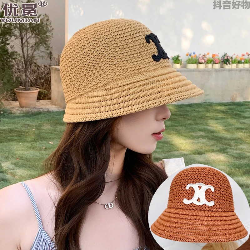 【厂家福利】2025新款帽子女针织盆帽夏防晒遮阳帽显脸小字母时尚渔