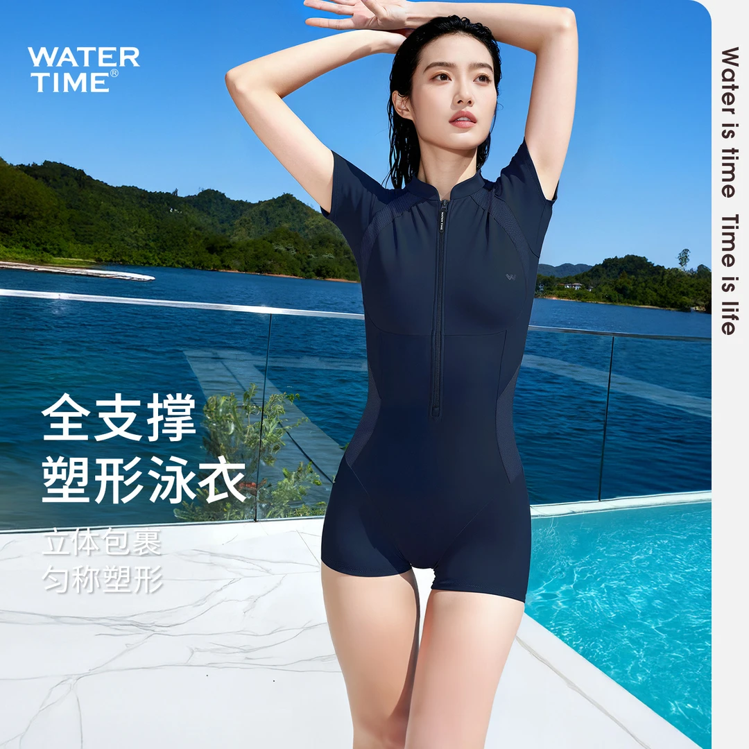 WaterTime竞速泳衣女士新款游泳专用微胖保守平角泡温泉游泳衣女