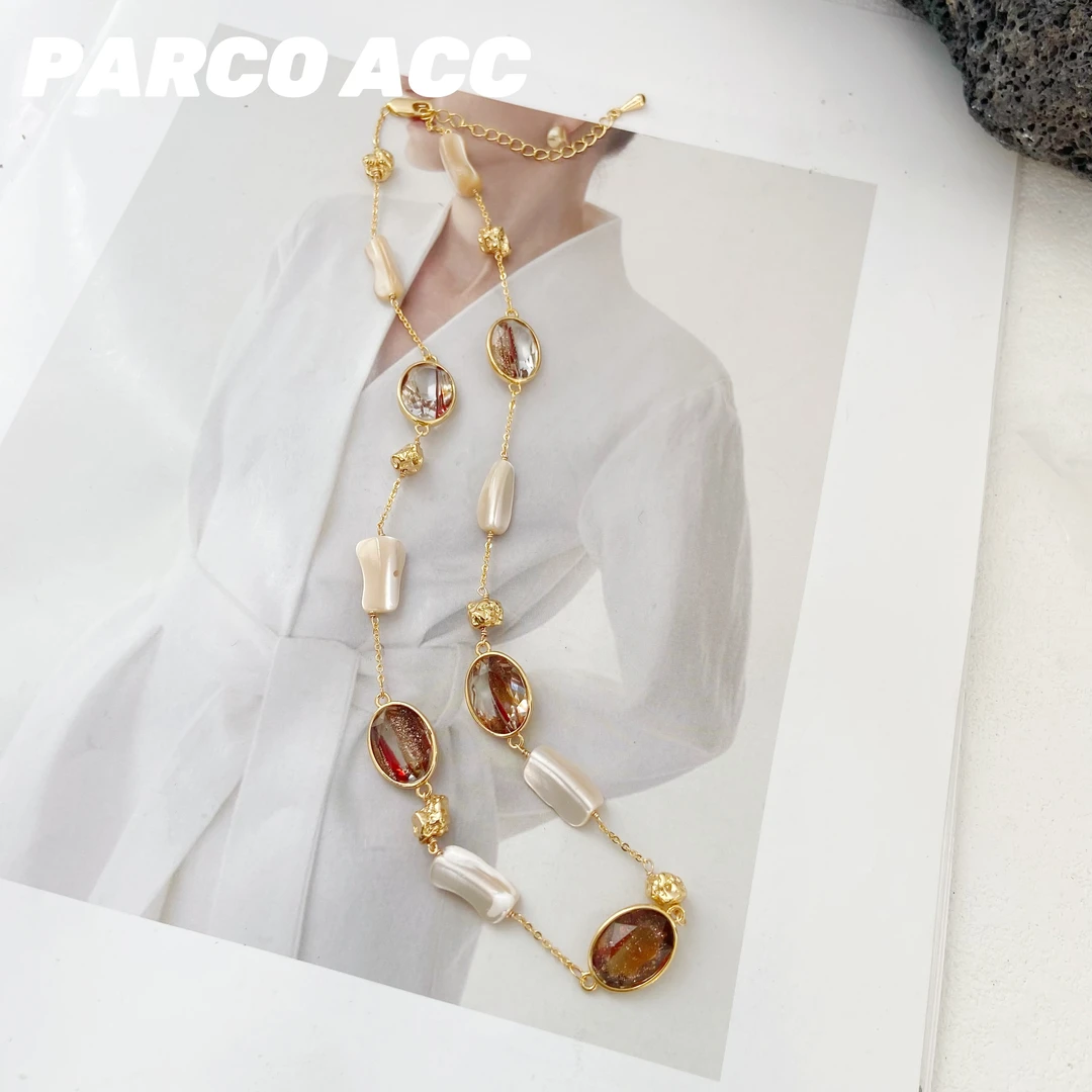 铜合金项链 TC315 MX 香槟银河白贝项链