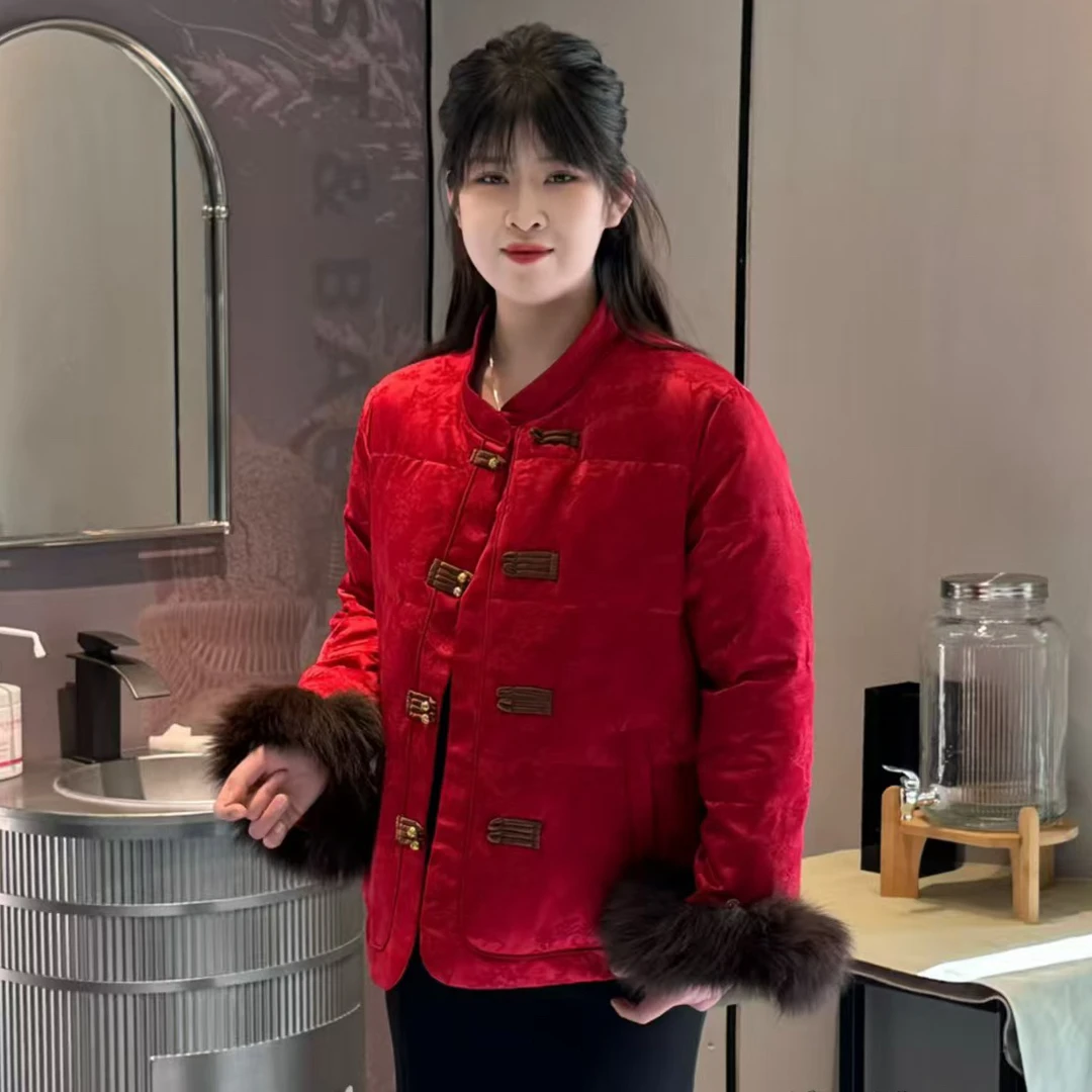 妮妮家88156新中式国风复古盘扣高级感毛毛袖外套