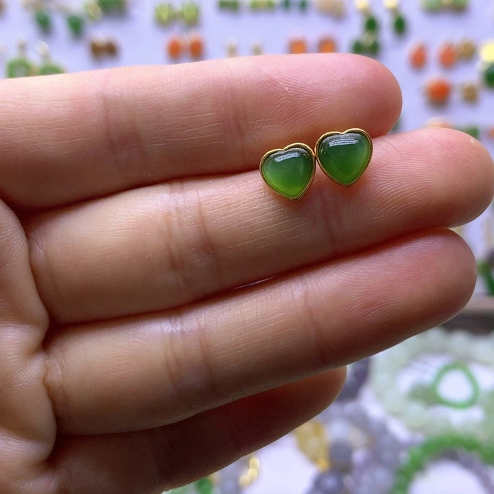 和田玉银S925镶嵌耳饰