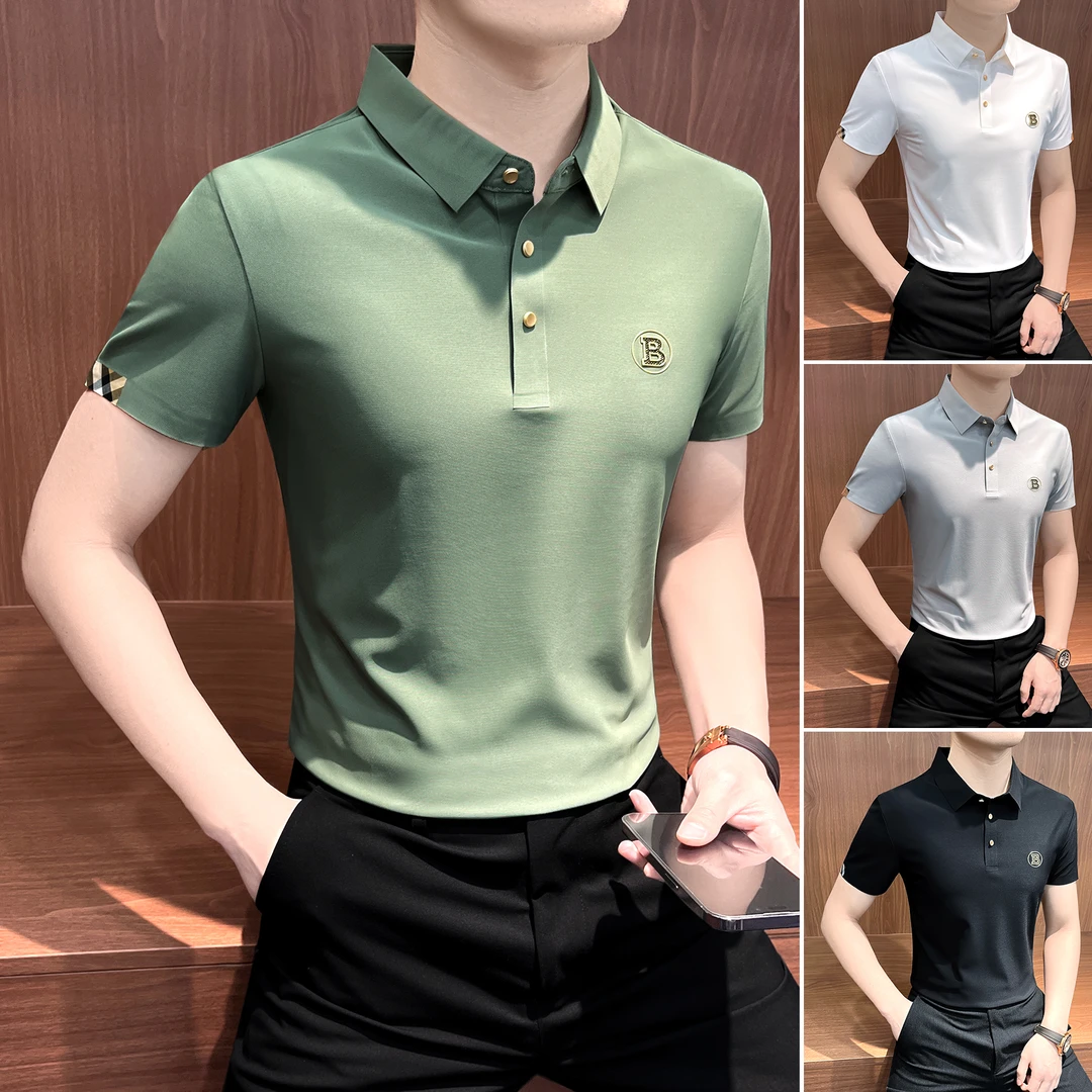 字母胸标polo衫男款爆款2025新款痞帅高级感男装纯色男士t恤短袖