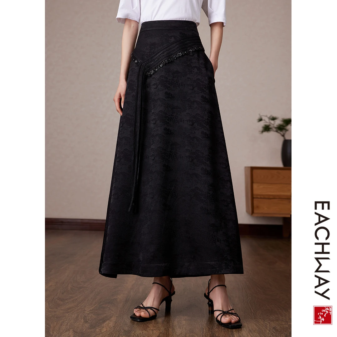 艺之卉【小众设计感新中式】国风半身裙2024夏季知性优雅小黑裙女