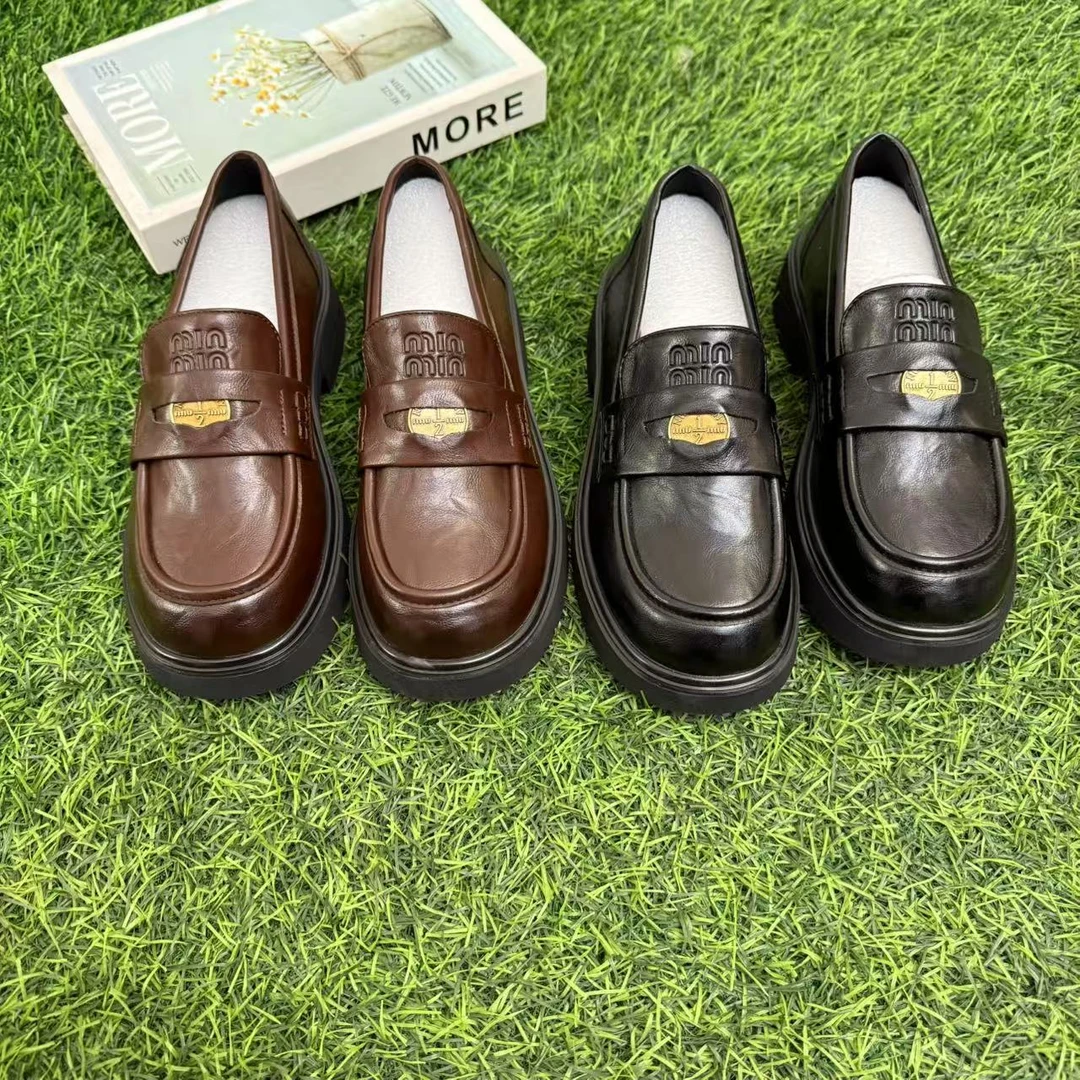 2025新款英伦风黑色小皮鞋女款JK单鞋一脚蹬厚底乐福鞋1101