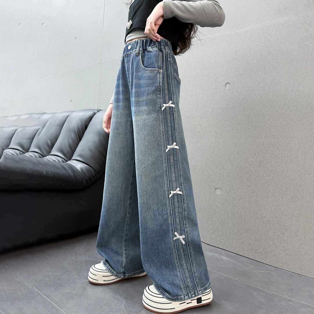 女童牛仔裤春秋2025新款女大童直筒休闲裤宽松初中生女孩裤子秋装