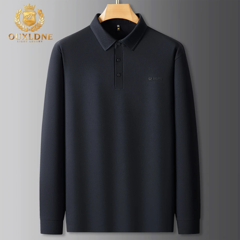 OUXLDNE 大码翻领长袖polo衫冬季新款保暖上衣时尚休闲宽松打底衫
