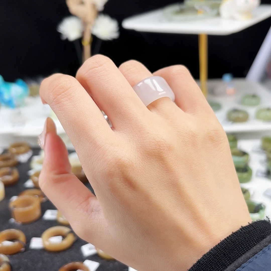 和田玉未镶嵌戒指P101冰透紫飘糖花圆切16.7不退换