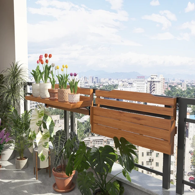 阳台花架悬挂护栏花架子实木栏杆置物架挂式花盆架多肉植物展示架