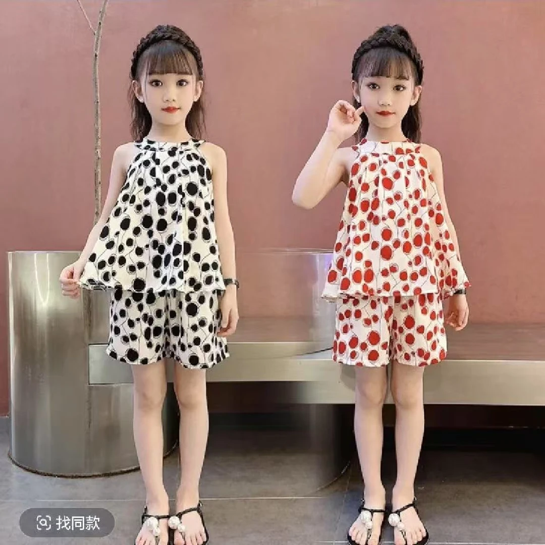 （大集合）女童套装2025新款中大童洋气无袖挂脖背心短裤两件套