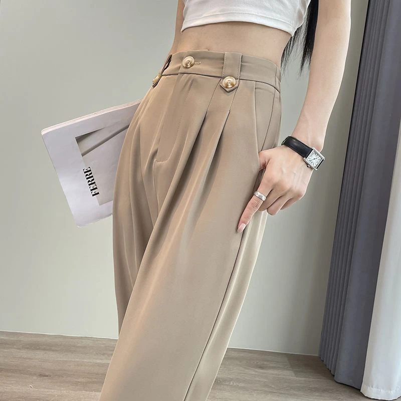 西装裤冰丝休闲直筒薄款烟管九分裤女夏季宽松新款高腰哈伦裤子女