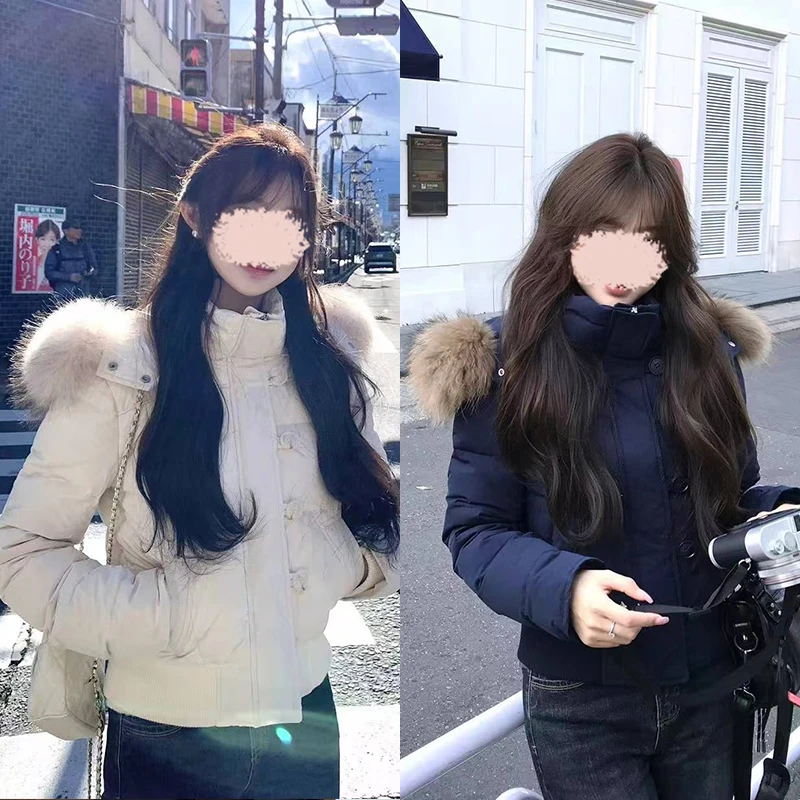 【mimius】喵可溯源三星安心羽绒 连帽真毛领收腰纽扣羽绒服 G10294