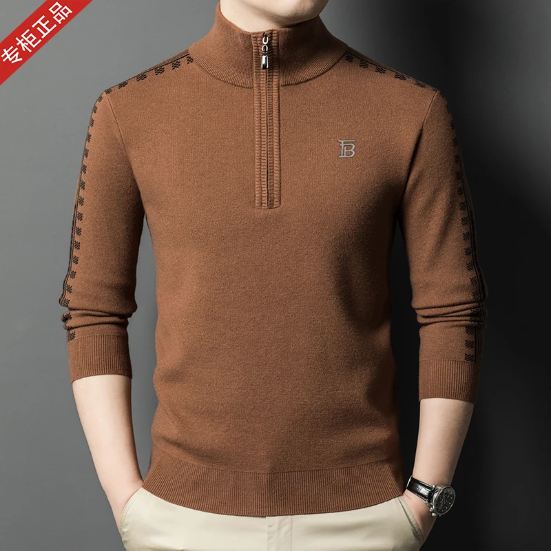 2024冬季新款英伦巴家集团长袖T恤羊毛衫男商务休闲半高领打底衫