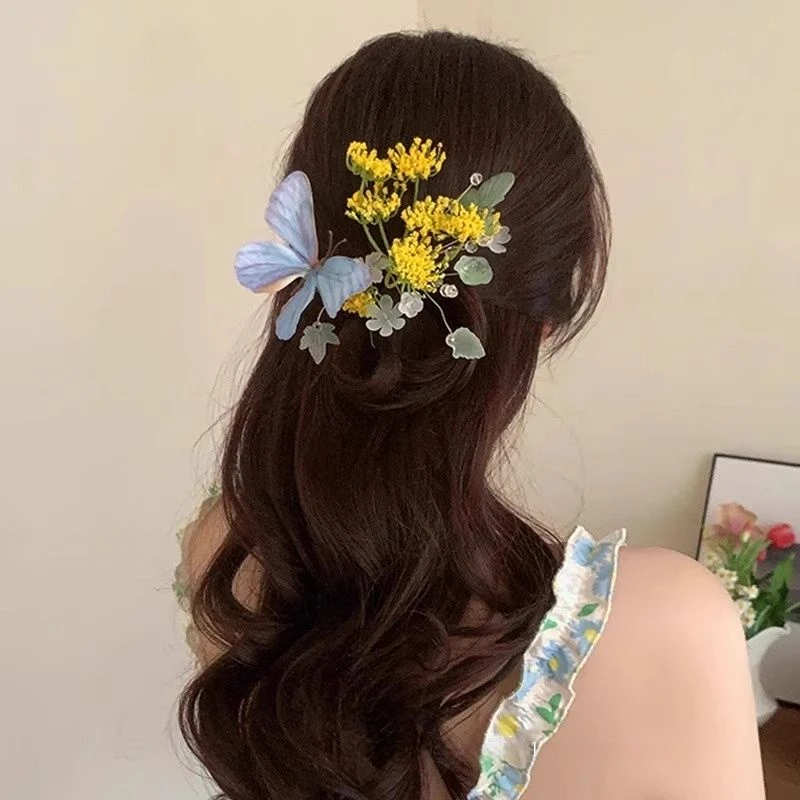 取一抹春天别在发间~超仙蝴蝶花朵发夹新中式汉服侧边夹百搭发饰