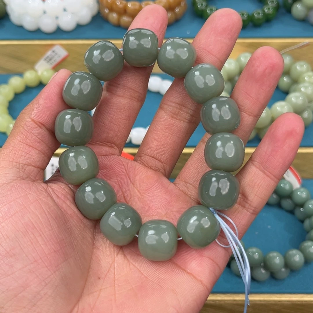 手串未镶嵌和田玉纯天然新疆和田玉且末蓝瓷蓝16老型