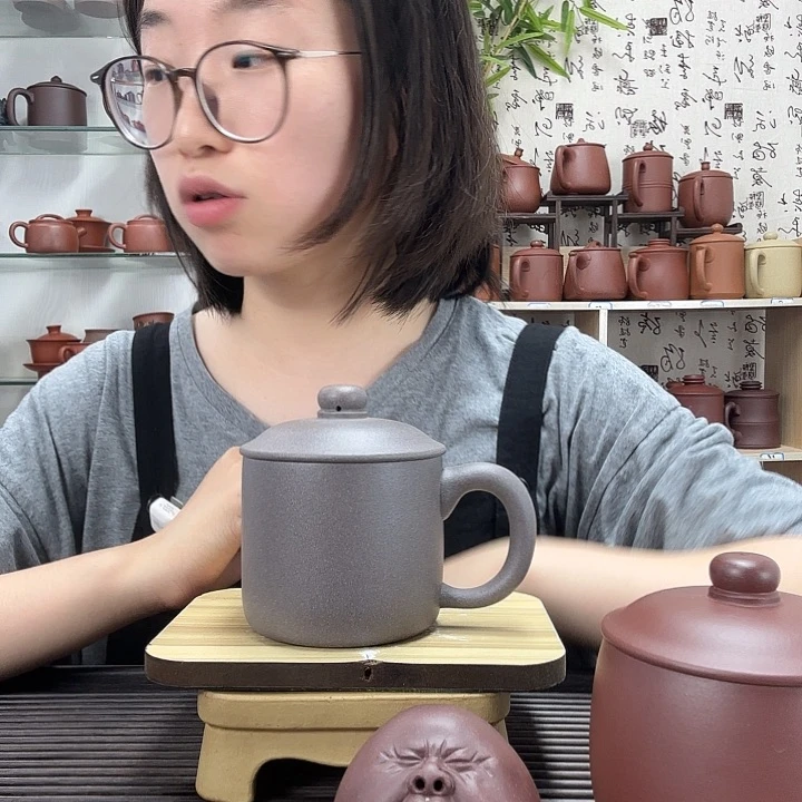 茶杯紫砂原矿鲨皮青小墩墩办公杯没礼盒高温380CC