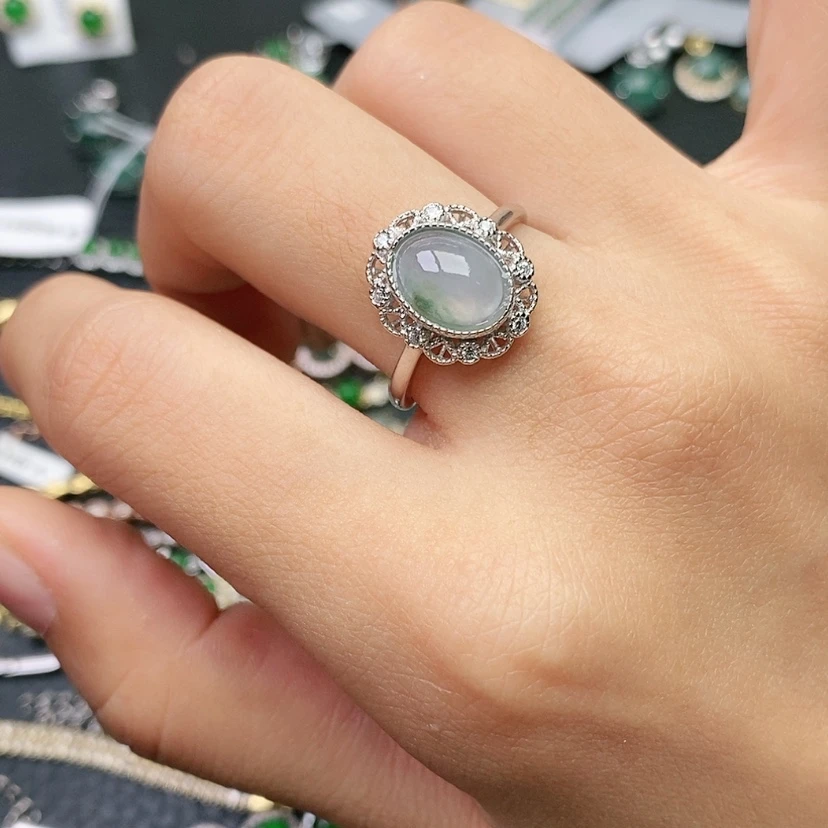 【闪购商品】翡翠戒指银S925镶嵌天然翡翠戒指