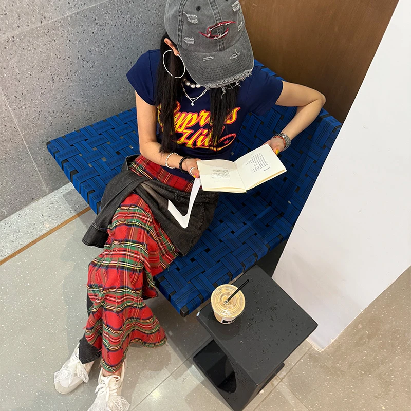 1ndwell Riga系列-拼格绑带半裙