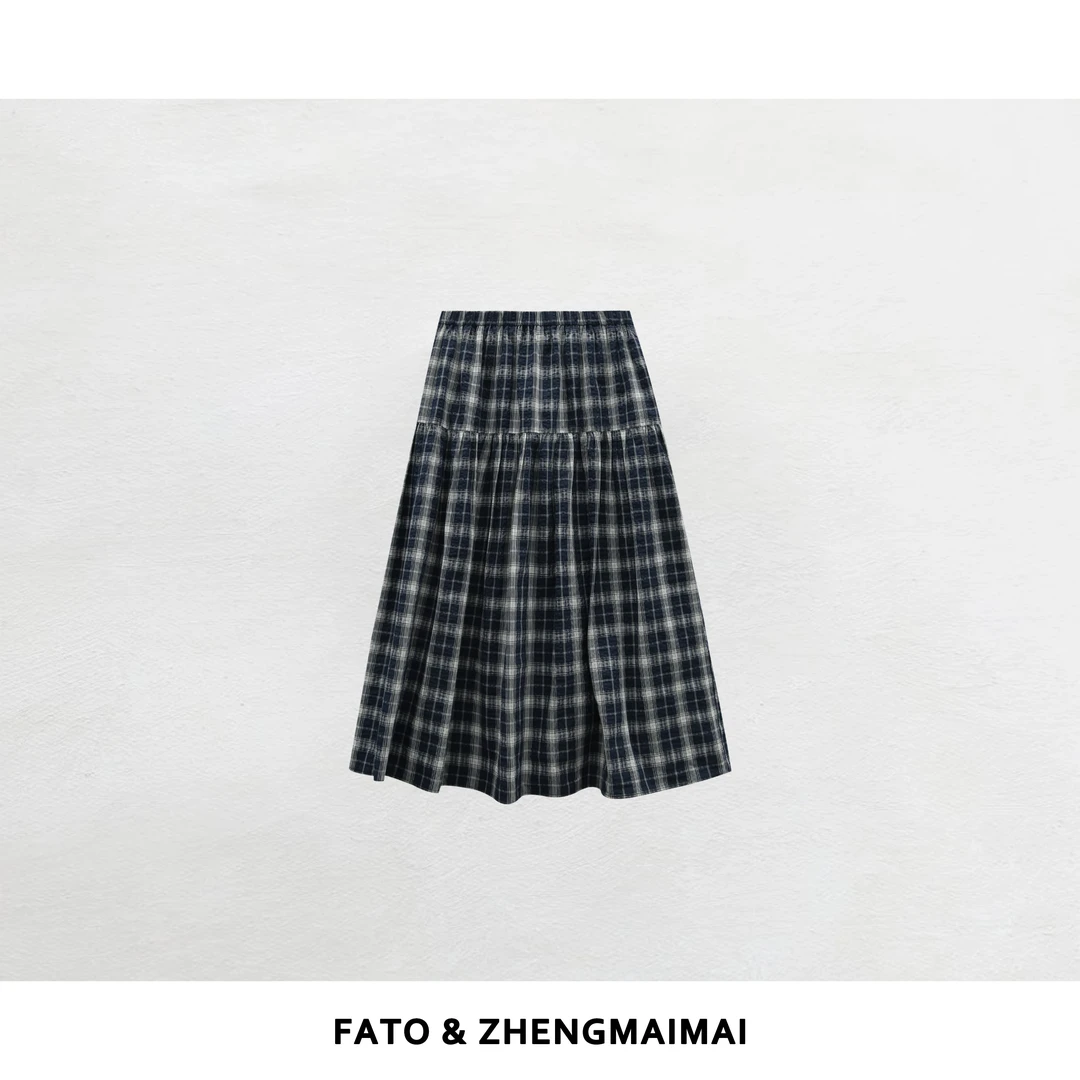 【郑买买】蓝方糖 2025新款小众松弛复古法式文艺格纹半裙YZ50730Q1