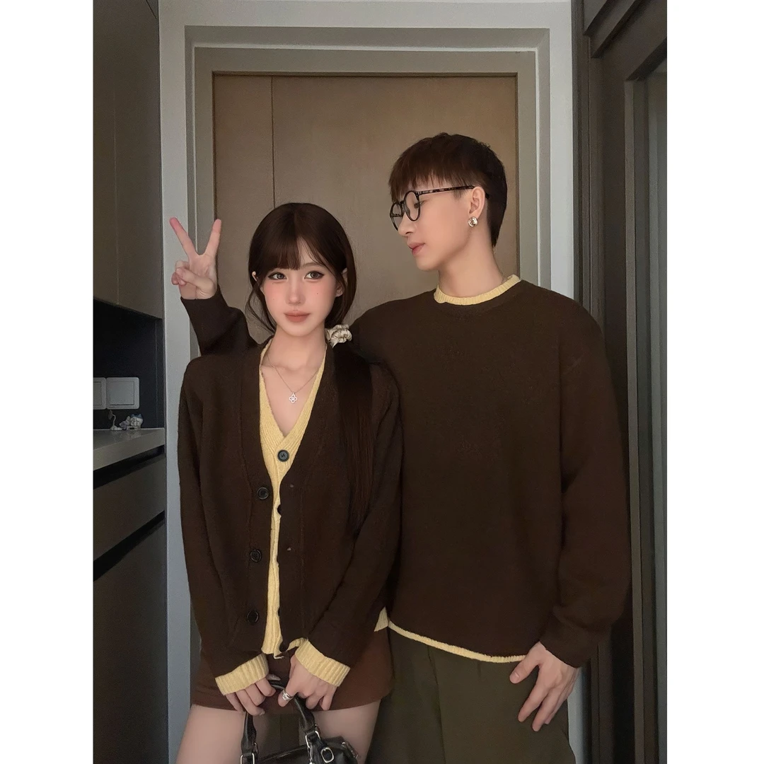 情侣装秋冬2025新款ins超火毛衣男女韩版宽松法式针织衫外套潮牌