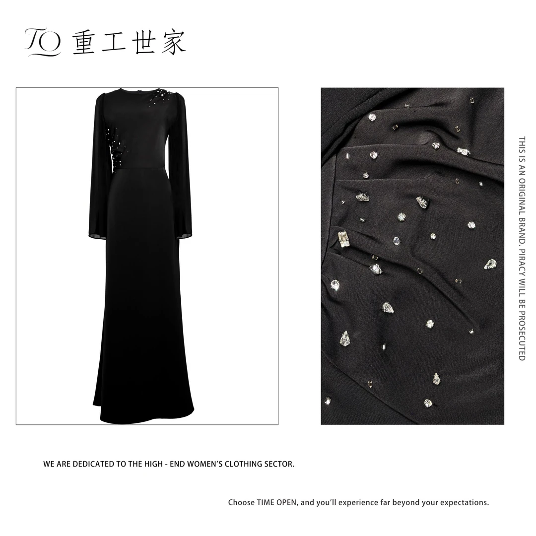 重工钉珠贵气名媛法式浪漫系列长款连衣裙147-MP240900107