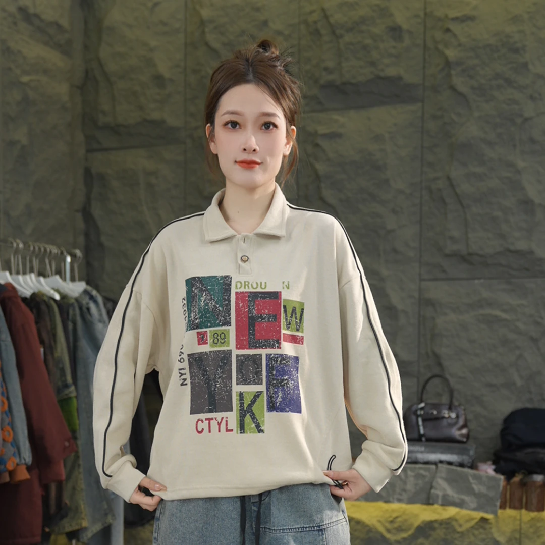 A14 春季新款卫衣慵懒风卫衣女宽松休闲长袖大版春秋卫衣