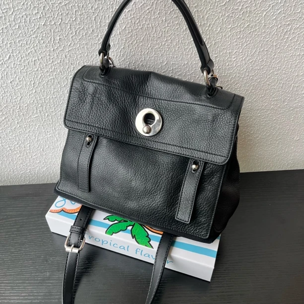 95新 YSL/圣罗兰 黑银翻盖公文手提包063660