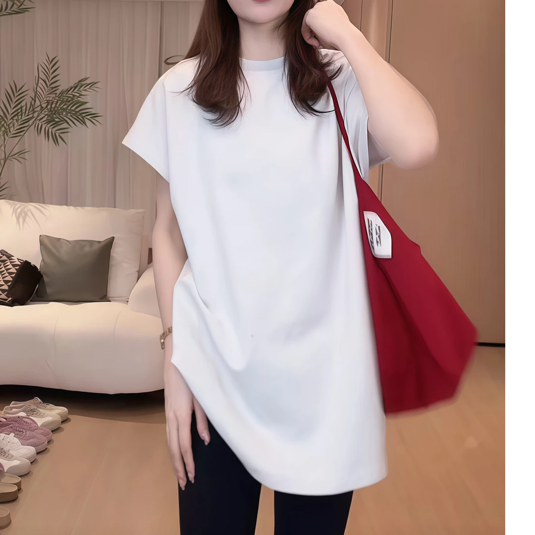 新款千金风宽松圆领小飞袖斗篷简约短袖T恤女2025设计感纯色上衣