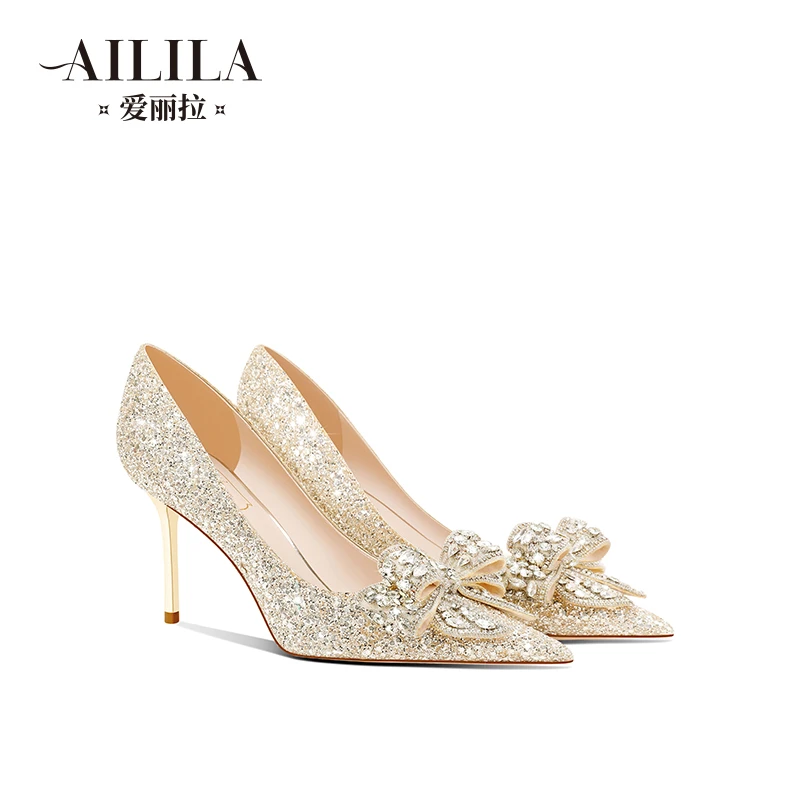 爱丽拉轻奢不累脚单鞋通勤礼服细跟高跟鞋女2025爆款气质婚鞋女鞋