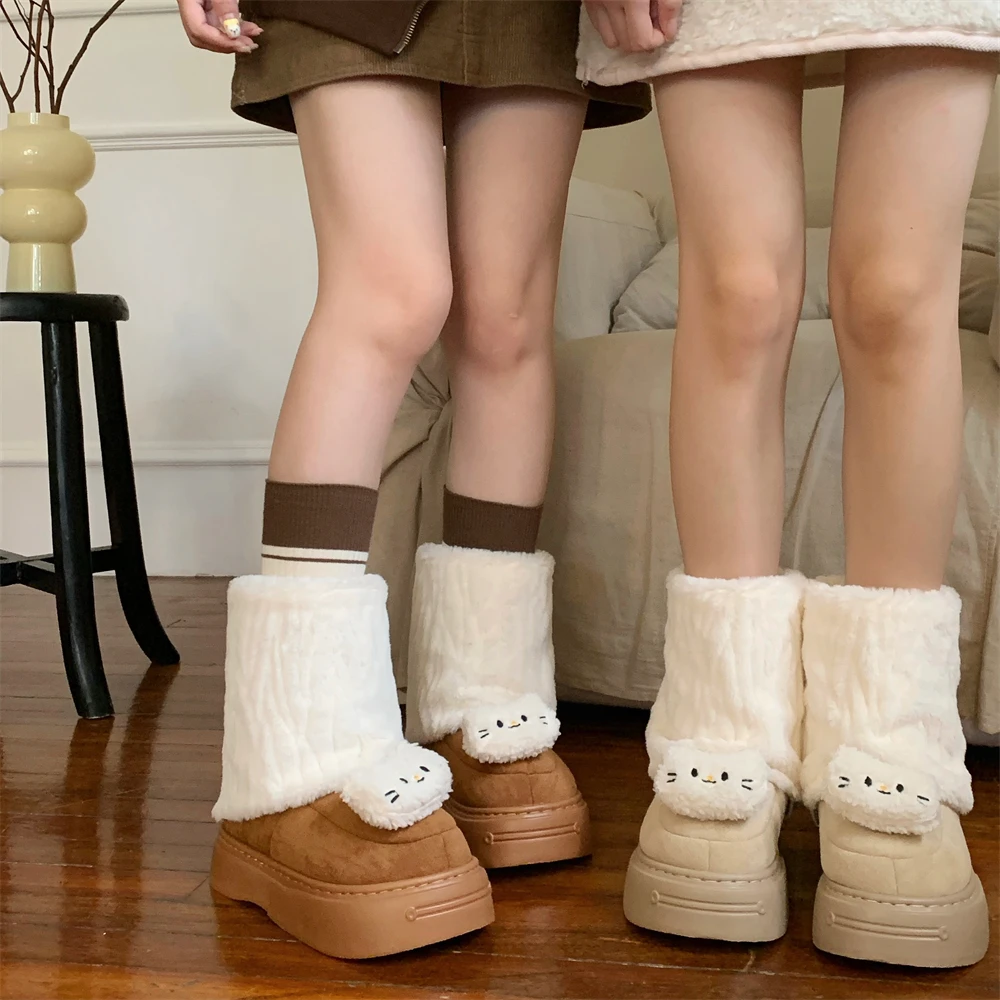 细细条 少女心可爱小猫咪时尚保暖棉靴女冬季舒适外穿百搭雪地靴