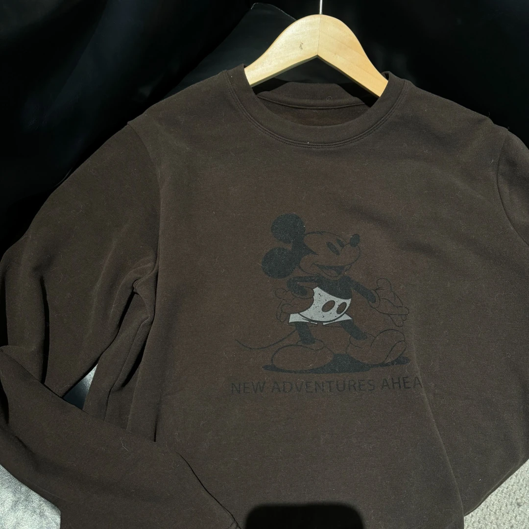 【半粒甜】加厚长袖时尚百搭简约印花圆领加厚磨毛T恤上衣女