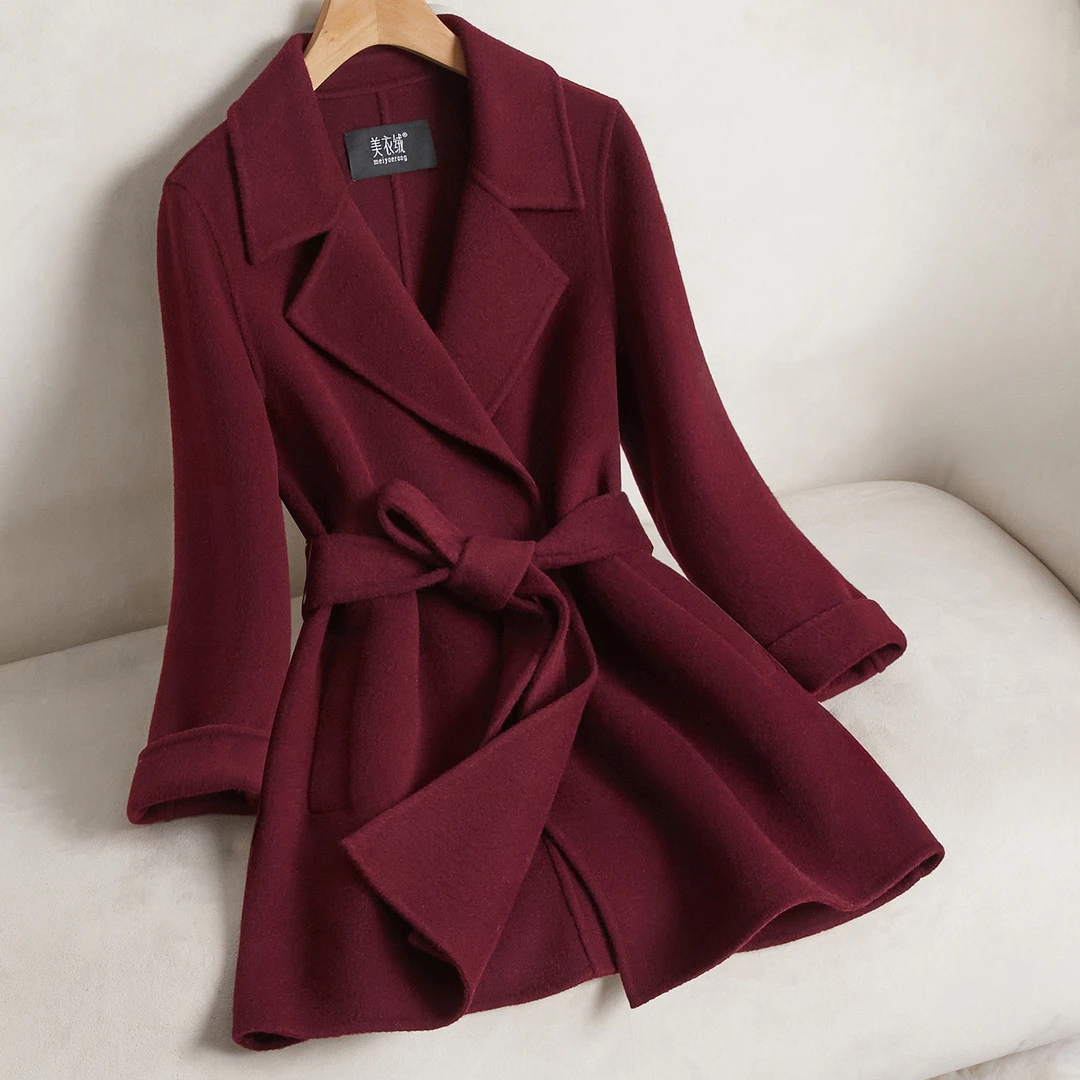 紫红色双面羊绒大衣女2025新款时尚减龄高级显瘦小个子羊毛呢外套