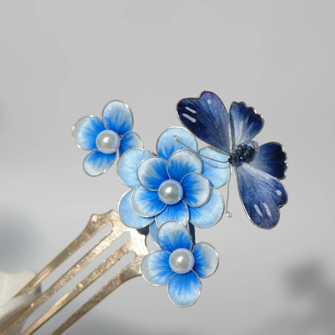 非遗绒花发梳日常百搭古风