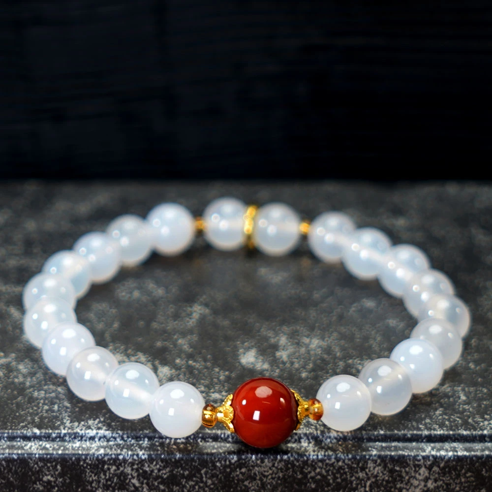 简约百搭荔枝冻天然白玛瑙手链 多样性发一SL155