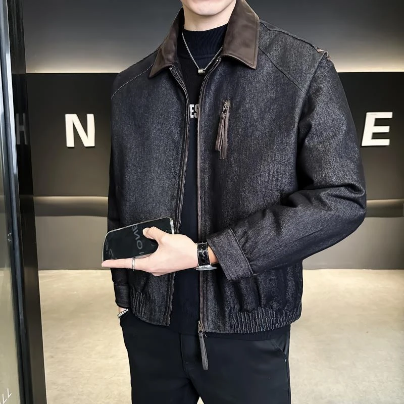 轻奢痞帅男装复古美式潮牌牛仔服羽绒男款2025冬新款轻薄保暖外套