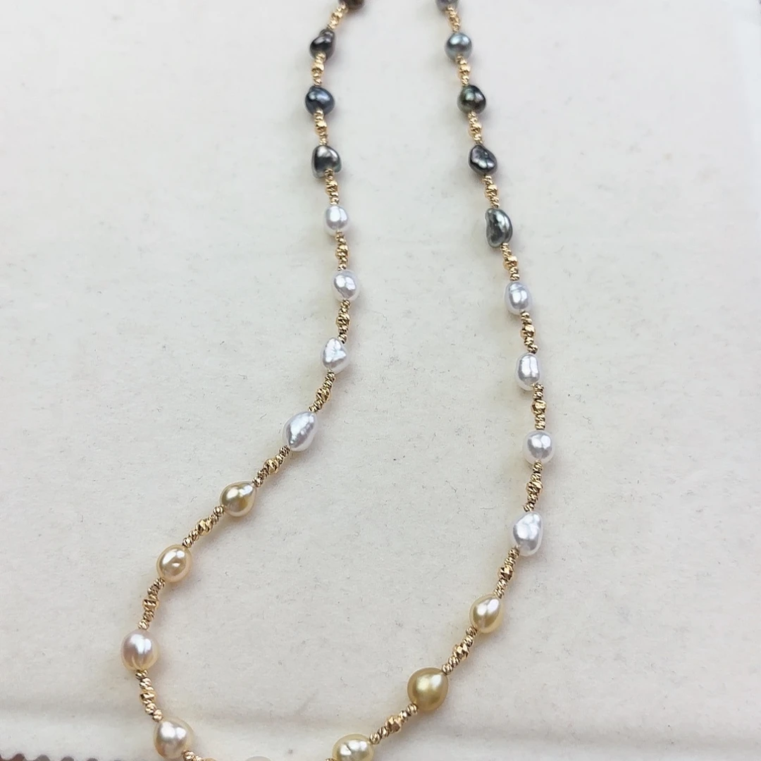 颈饰18K金镶嵌海水珍珠Keshi