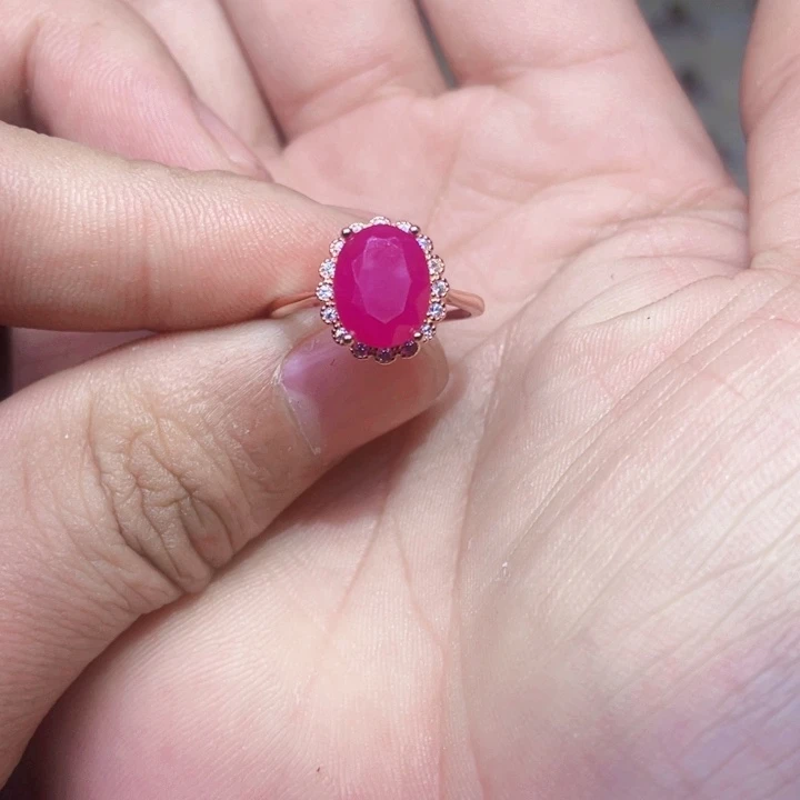 红宝石戒指银S925镶嵌