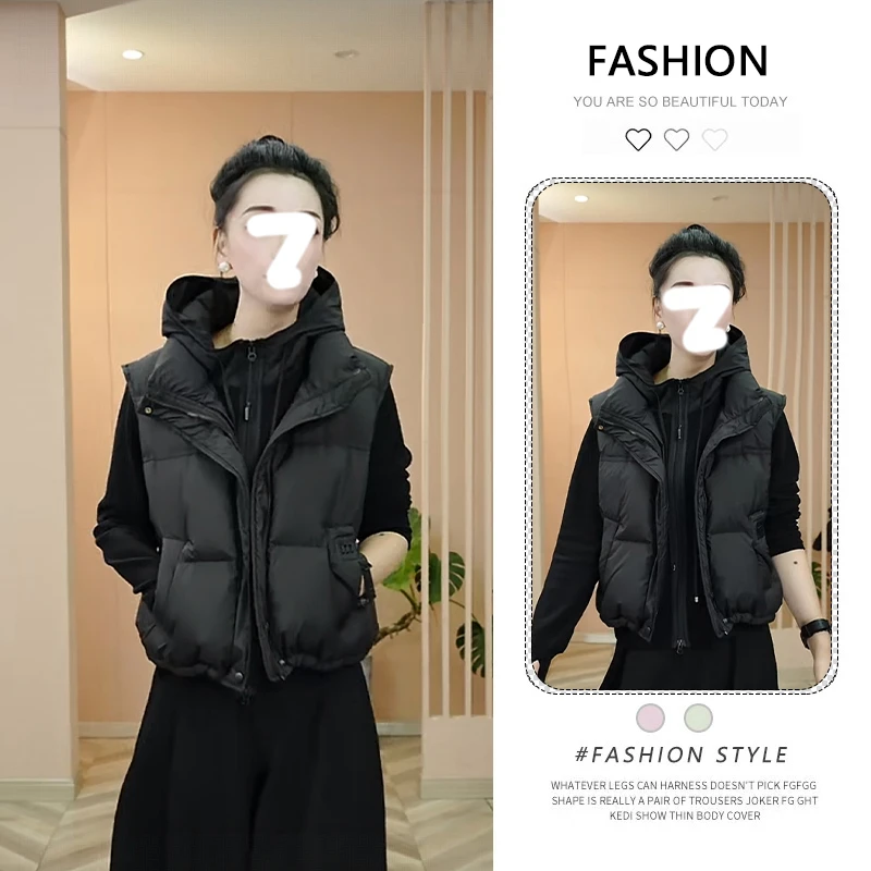 黑色棉服外套女冬季保暖加厚坎肩棉袄马夹高级感宽松无袖马甲背心