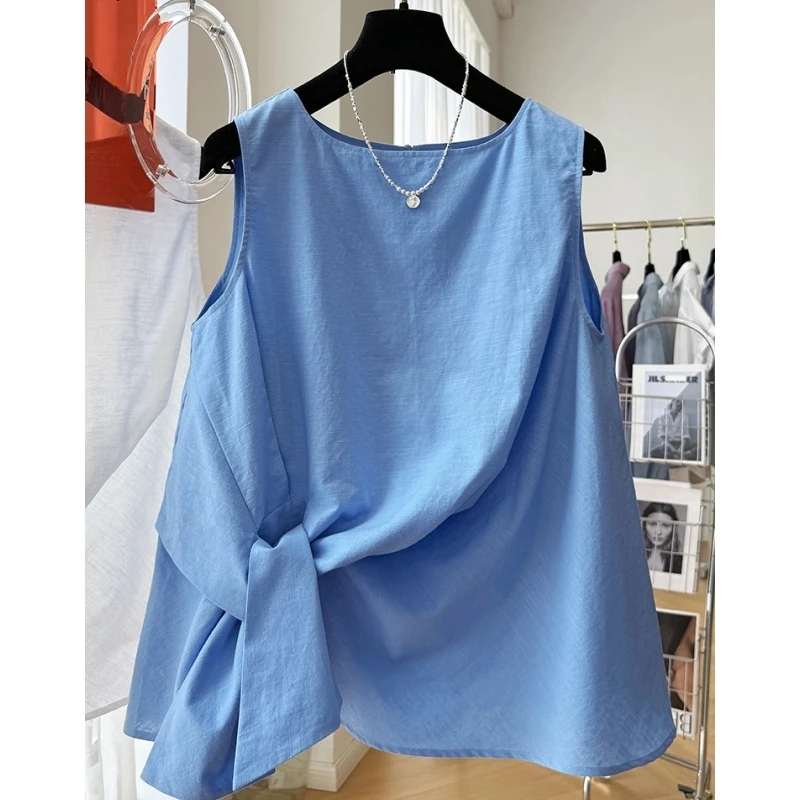 女夏设计感超好看小众独特漂亮气质扭结棉麻马甲背心外穿无袖上衣