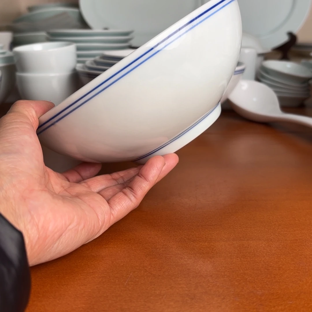 碗7英寸蓝线广口碗手工