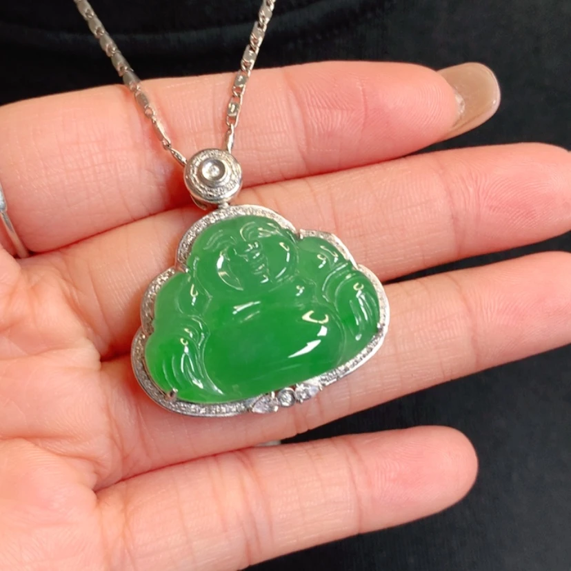 【闪购商品】颈饰18K金镶嵌翡翠佛公